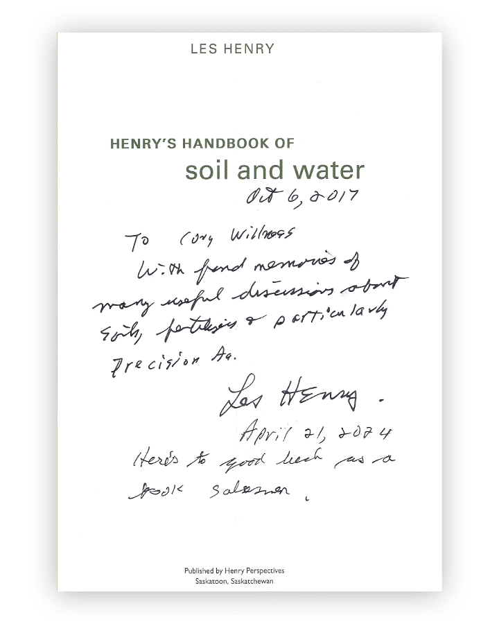 Henry's Handbook of Soil and Water - autographed for Cory Willness, SWAT MAPS CEO