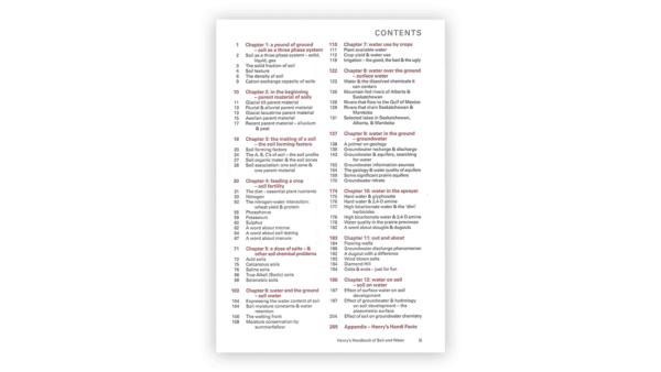 Henry's Handbook of Soil and Water book table of contents